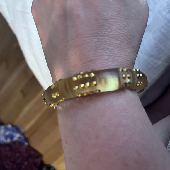 From the archives: Alexis Bittar gold lucite hinge bracelet  with embellishments - Picture 2 of 3